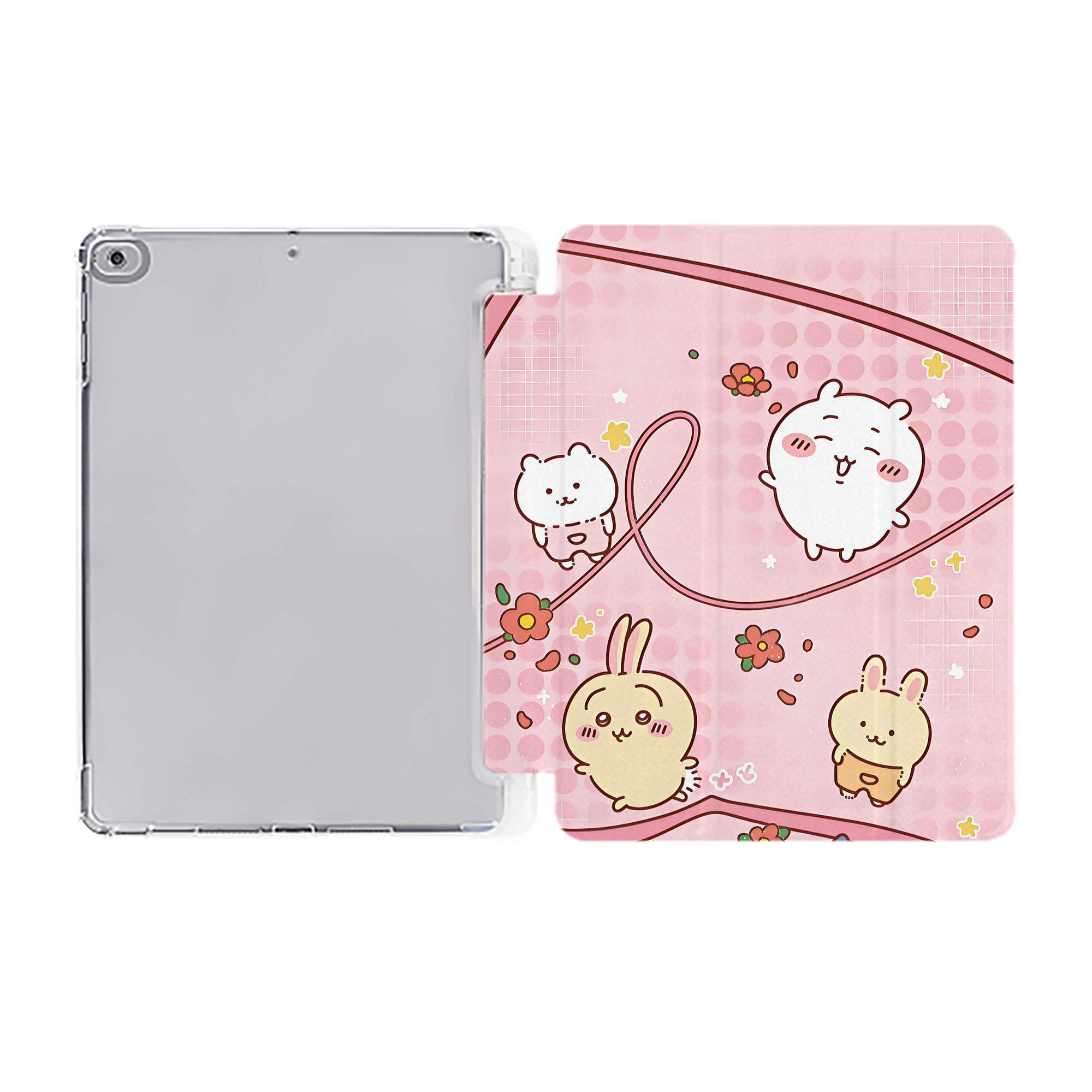 （画像用） ちいかわ Chii-kawa IPad ケース ペン収納付き 三つ折りスタンド PUレザー×シリコン 対応機種9.5/10.5/10.9インチ